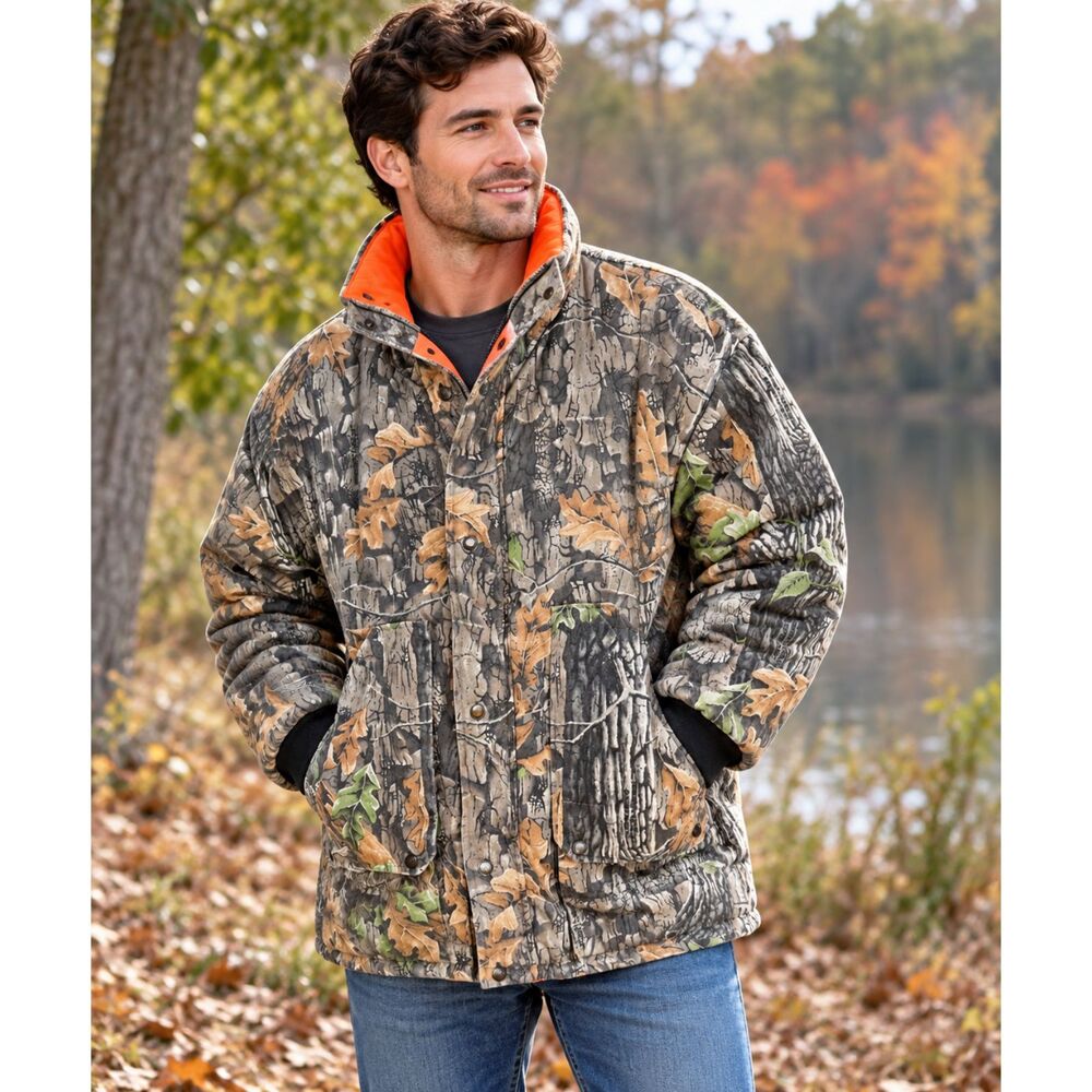 Northwest Territory Men Size XL Reversible Camo Blaze Orange Hunting Jacket Coat